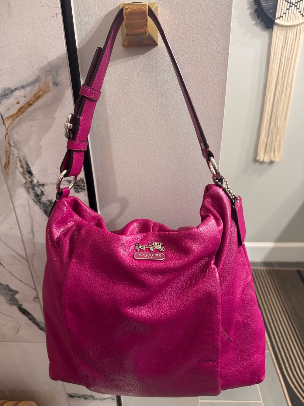 Coach Pebbled Leather Shoulder Bag - Hot Pink